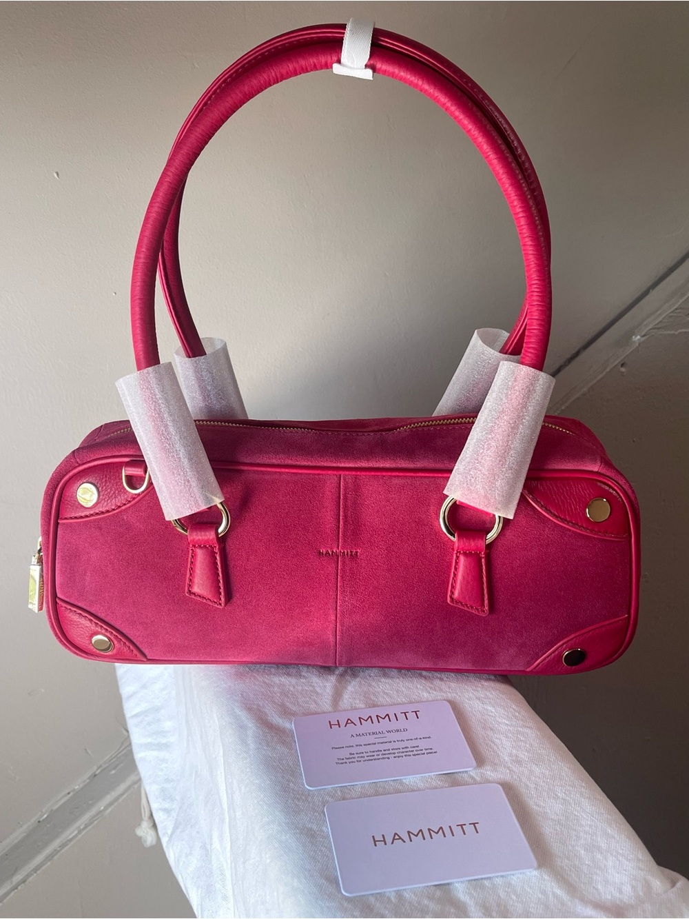 Hammitt Meredith Small Fuchsia Suede and Plebbled Leather Shoulder Bag NWT $495